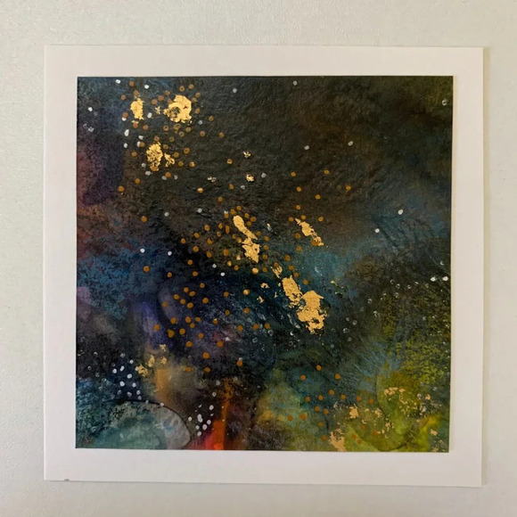 OOAK Handmade Abstract Watercolor Card Set - 6 Blank Note Cards 24K gold leaf - Picture 10 of 12